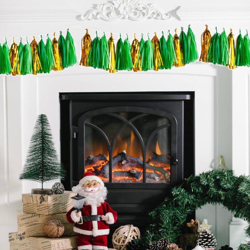 Capesaro Green and Gold Tassel Garland,Tissue Tassel Banner for Party Decorations,Pack of 15 - Image 3